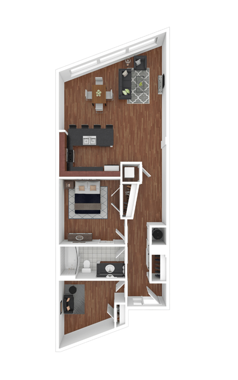 Floor plan for 1 bed, 1 bath, 980 sqft